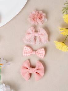 Set di 4 fermagli per capelli rosa e marrone delicati per neonati, fiocchi in tessuto con pizzo, quadri e fiori 3D, accessori per capelli per neonati e bambini piccoli, non dannosi per i capelli fini - Multicolore - Visualizzare 7