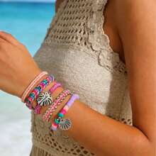 5pcs Set Fashionable Ocean-Inspired Metal Leaf, Seashell & Beaded Adjustable Handmade Woven Bracelet, Suitable For Women's Daily, Vacation, Beach Outfit - Multicolor - View 3