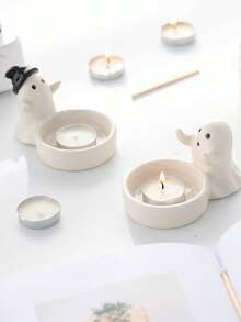 Halloween Inspired Creative Elegant Candle Holder Tray, Desktop Jewelry Storage Dish, Cute Ceramic Decorative Ornament, Party Display Tray Accessory, Halloween Gift - White - View 8