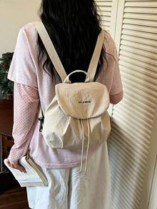 1pc/8pcs Minimalist Solid Color Drawstring Flap Backpack, Soft Lightweight Nylon Casual Shoulder Bag, Large Capacity Foldable Laptop Bag, Adjustable Shoulder Straps, Simple Student Campus Travel Back To School Daily Accessory - Multiple Styles - View 16