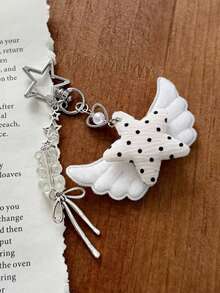 1pc INS Style Wing Bag Charm, Five-Point Star Polka Dot Pendant, Sweet Keychain - Multicolor - View 10
