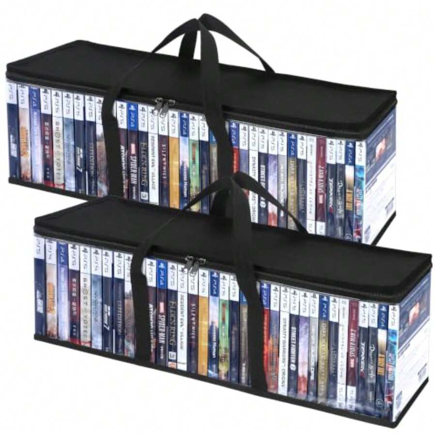 CCidea Bolsas de almacenamiento para CD, 2 unidades, soportes para DVD, discos de vinilo, bolsa de transporte con asas, organizador de almacenamiento multimedia para DVD/CD/videojuegos, Blu Ray Disc - Multicolor - Ver 1