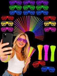 32/16/1pc Neon Holiday Party Props Set, Includes Glow Sticks And Glow Bracelets, Suitable For Music Festivals, Birthday Parties, Outdoor Dance Parties, Party Favors And Carnival Props - Glasses + Glow Sticks - View 3