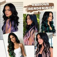 1pc Wavy Synthetic Hair Extension With Clips, Suitable For Adding Colorful Highlights, Anti-Frizz Design, Perfect For Summer Street Style, Halloween Eye-Catching Accessory - Multicolor - View 5