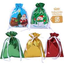 5/11/30/37pcs Christmas Drawstring Gift Bags, Small/Medium/Large Assorted, Colorful Drawstring Glossy Aluminum Foil Reusable Material, With Labels, For Christmas Holiday Gift Packaging And Christmas Decoration - View 9