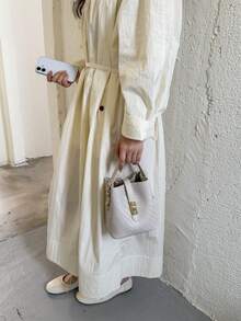 Woven PU Bucket Bag, Handheld & Shoulder Carry, Cream White Delicate Embossed Woven Small Bucket Bag, All-Season Bestseller, Suitable For Office Commute, Shopping, Gentle Date, Short Trip, Afternoon Tea, Store Visit, Targeted At 18-40 White-Collar, Moms, Students, Teachers, Fresh Girls, Metal Rotating Lock, Detachable & Adjustable Wide Crossbody Strap, Simple & Gentle Style Gift Everyday Bag - White - View 2