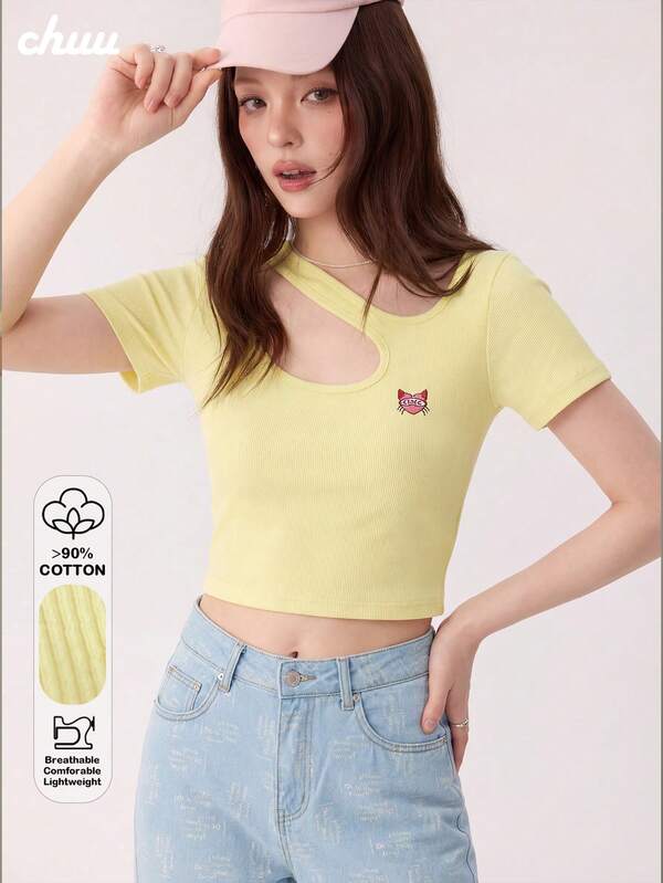 Chuu Asymmetrical Slim Fit T-Shirt Women Summer Sweet & Cool Personalized Slimming Design Crop Top