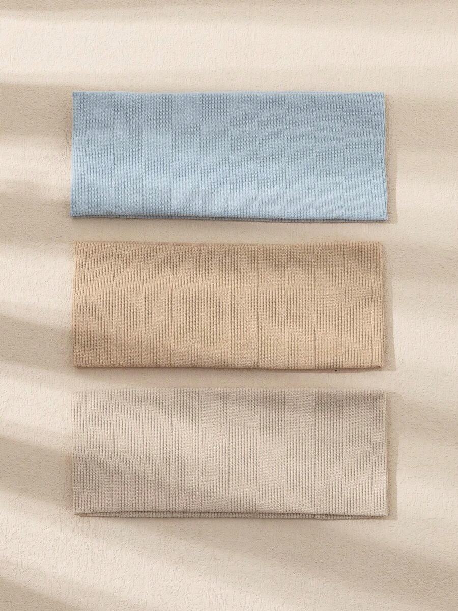 3pcs Solid Color Knitted Elastic Headbands, Suitable For Daily Yoga, Sports And Outdoor Activities