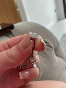 1件時尚百搭極簡主義鋯石仿真肚臍環 - 銀色 - 查看 4