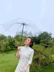 Manual Open Folding Umbrella, Waterproof Transparent Plastic Umbrella, Elegant Print - Lightweight & Compact, Suitable For Men And Women - A - View 2
