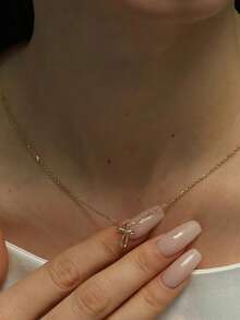 1 Peça Colar de Cruz de Linha Minimalista Mini em Prata Esterlina S925 Estilo Coreano Ins para Mulheres, Uso Diário, Encontro, Férias, Versátil, Elegante, Fresco, Moda, Casual, Delicado, Sofisticado, Corrente de Clavícula, Adequado para Presente de Feriado - cruzar - Visão 2
