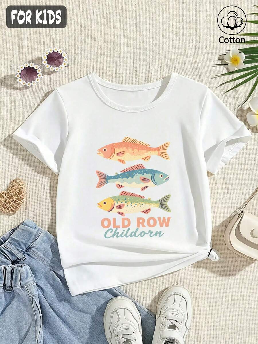 Sommer & Herbst Mädchen Baumwolle Kurzarm T-Shirt, süß mädchenhafter Preppy-Stil mit lustigen bedruckten Grafiken - Weiss - Übersicht 1