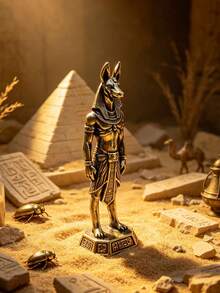 Patung Miniatur Anubis Mesir Kuno dari Kuningan, Patung Dewa Serigala dari Tembaga dengan Tampilan Usang, Dekorasi Meja Mitologi Eksotis, Kerajinan Ruang Belajar, Aksesori Pemandangan Mikro Meja Pasir, Hadiah Kreatif Gaya Eksotis untuk Meja Kantor, Pola Alas Timbul 3D, Cocok untuk Ruang Pelarian (Escape Room), Kafe, Dekorasi Rumah - 1PC - View 2