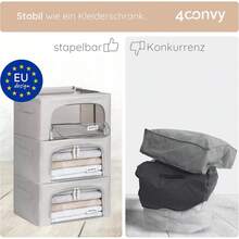 4CONVY Kleideraufbewahrungsbox mitßverschluss und Metallrahmen - Große Faltbare Stapelbare Aufbewahrungsbox - 3 x 66L Aufbewahrungstaschen - Kleiderbox für Bettdecken und Kleidung YNCE - Grau - Übersicht 2