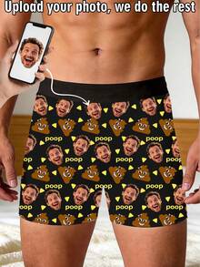 Custom Face Funny Poop Print Men Underwear, Personalized Photo Boxers, Hilarious Novelty Gift For Him - Multicolor - View 1