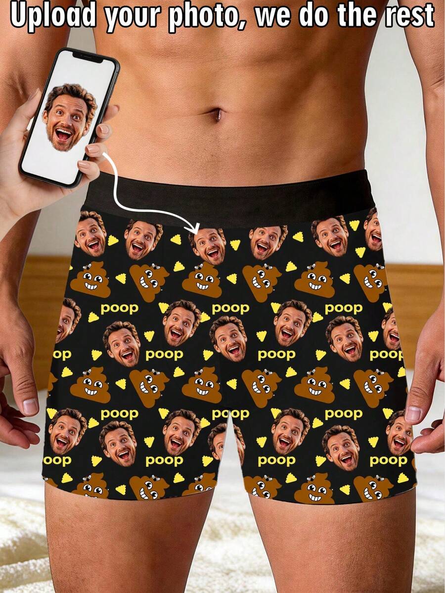Custom Face Funny Poop Print Men Underwear, Personalized Photo Boxers, Hilarious Novelty Gift For Him - Multicolor - View 1