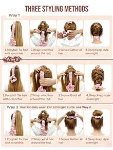 1pc Multifunctional Satin Heatless Curling Rod, Seamless Hair Curler With Hair Tie, Medium Cream Pink, Sleep Heatless Curling Tool - Multicolor - View 5