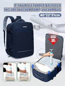 myco bags 航空公司認可旅行背包，附真空壓縮袋與充氣幫浦，適用大多數航空公司登機尺寸 15.75X11.81X7.87 英吋，180 度開口戶外旅行包，背板附行李拉桿帶，筆電包 - 彩色 - 查看 4
