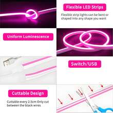LED 霓虹燈 5V USB LED 燈條，附觸控控制器，可彎曲霓虹燈繩，適用室內外裝飾，臥室、廚房、派對、電視背光 - 霓虹燈 - 查看 3