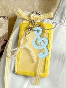 Card Holder With Mesh Ribbon, Faux Pearl Pendant And Treble Clef Charm, Sweet Style ID Badge Holder, Exquisite Pendant, Transparent Acrylic Hard Card Sleeve, Detachable And Erasable Sliding Cover, Student Campus Card/Meal Card Protector, Card Holder With ID Window And Card Slot, Suitable For Students And Office Workers, Transparent Window Design For Campus Card, Student ID, Employee Badge, Bank Card, Bus/Metro Card And Work Badge, Includes Detachable DIY Keychain Pendant, Fashion Accessory (Card Paper Not Included) - Multicolor - View 16