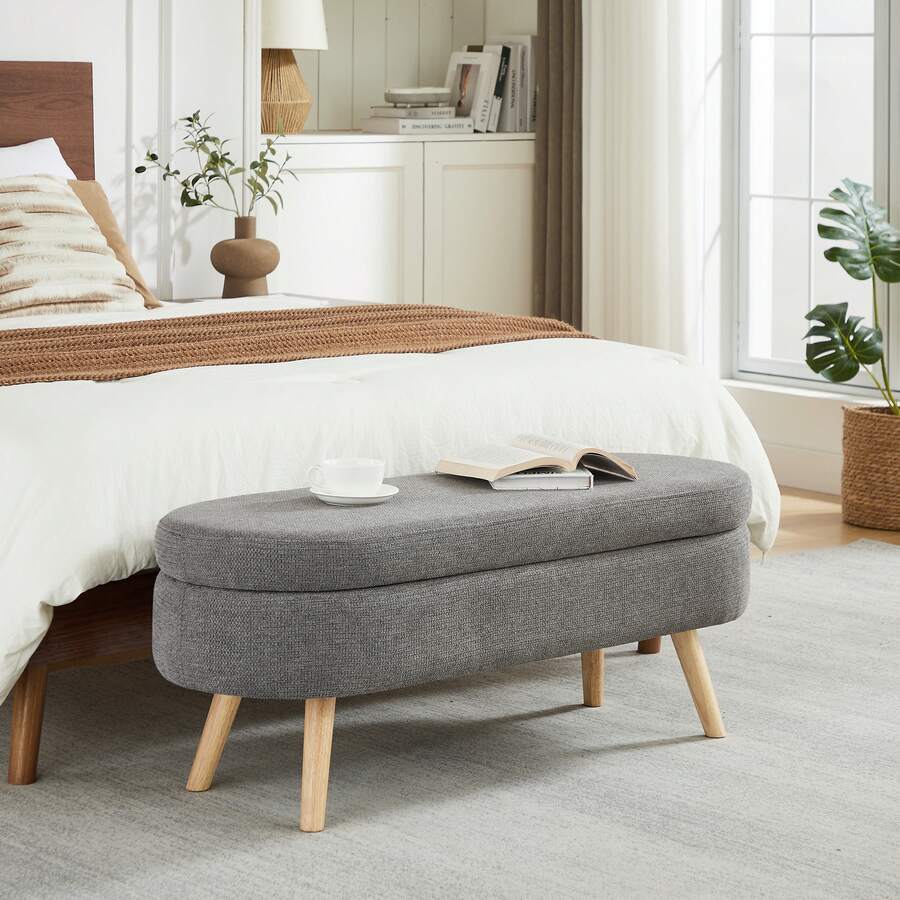 Förvaringsbänk med förvaringsutrymme, Beige, perfekt för sovrum eller hall - Grå - Visa 1