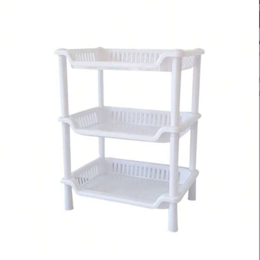 1 pieza Estantería de almacenamiento blanca minimalista y elegante de 3 niveles, multifuncional y multiusos, estable y resistente, adecuada para dormitorio, cocina, sala de estar, sótano, uso doméstico, estantería organizadora de varias capas, estantería de almacenamiento de pie para exteriores, estantería de almacenamiento para fiestas - Rosa - Ver 1