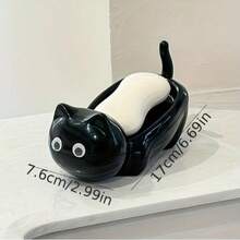 1/2pcs Cute 3D Vivid Big Eye Cartoon Cat Soap Dish, Thickened Reinforced Anti-Drop ABS Plastic, Quick Drainage Self-Draining Detachable Washable Tray, High-End Decorative Bathroom Accessory, Suitable For Home, Hotel, Kitchen Countertop, Shower, Sink Storage And Organization - Cat Soap Dish - View 10