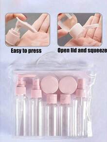 Travel Refillable Bottle Set With Toiletry Bag, Leak-Proof Liquid Dispenser Bottles, Portable Toiletries Container Set For Lotion, Shampoo, Cream, Soap, Travel Essentials, Back To School - Multicolor - View 1