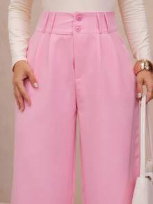 YING ZI Stone Mode Tailored Wide-Leg Trousers - 淺粉色 - 查看 3
