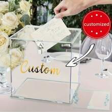 [Customized]Personalized Acrylic Card Box, Elegant Transparent Card Box With Lock, Suitable For Weddings, Birthday Parties, Graduation Ceremonies And Special Occasions, Card Storage Box - 1PC - View 5