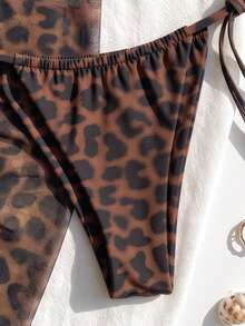 Setelan Bikini 3 Potong Wanita Seksi Motif Leopard Leher Halter Musim Semi/Panas 2026 dengan Celemek, Cocok untuk Pantai Musim Panas dan Liburan Santai - MultiWarna - View 6