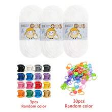 3 Rolls 100% Polyester Yarn Set With 30pcs Random Color Stitch Markers + 3pcs Finger Protectors DIY Doll Scarf Knitting Tools - Multicolor - View 14