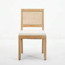 Rattan Dining Chairs Set Of 2, Farmhouse Kitchen Chairs With Cane Back - Beige - View 4