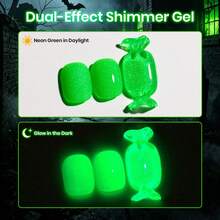Beetles 15ML Glow In The Dark Gel Nail Polish, Green Flame Neon Glitter Soak Off UV LED Nail Colour For Halloween Flame & Spiderweb Nail Art - 15ML Green Flame Neon Glitter Gel Polish - View 2