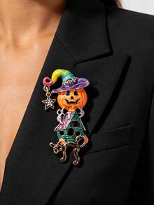 1 Pc Cute Witch & Pumpkin Pattern Brooches For Women, Fashion Clothing Lapel Pins, Ladies Jewelry, Halloween Gifts - Multicolor - View 1
