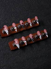 10pcs/Set Handmade Dragon Claw Cat Paw Animal Claw Press-On Nails, Y2K Style Cute Sweet 3D Ladybug Polka Dot Fresh Youthful, Includes 1pc Jelly Glue And 1pc Nail File, Suitable For Daily And Party Manicure - Baby Pink - View 2