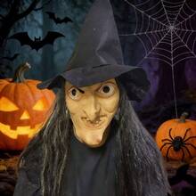 2pcs Halloween Horror Witch Mask, Latex Full Face With Hat And Long Hair, Haunted House Escape Room Cosplay Prop - View 8