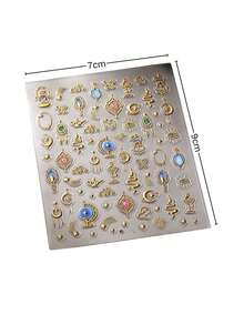 1pc Aesthetic Sticker, Gold-Plated Universe Amulet Theme Decorative Sticker, Suitable For Laptop, Camera, Instant Camera, Phone Case, Earphone Case, Water Bottle, Storage Box, Luxurious Bohemian Starry Sky Pattern Decorative Sticker, Home Decor - G - View 9