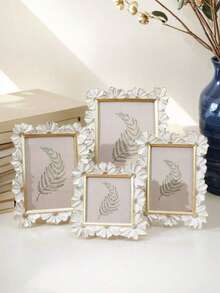 1PC, Resin Material White With Gold Edge 3D Daisy Flower Pattern Decorative Photo Frame, Square Photo Display Frame, Home Desktop Warm Photo Display Frame, Horizontal And Vertical Dual-Use Resin Photo Frame, Suitable For Home Photo Decoration And Photography Decoration Props - Multicolor - View 3
