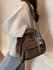 Borsa a spalla da donna semplice, leggera, casual e alla moda, versatile, colore unito, grande capacità, ottimo rapporto qualità-prezzo - Caffè - Visualizzare 4