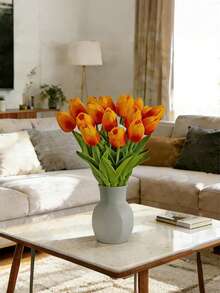 3pcs Artificial Tulip Flowers Home Decor Artificial Flowers Suitable For Wedding, Room, Home, Hotel, Party, Event, Birthday Gift, Living Room, Bedroom, Indoor And Outdoor Decoration Fake Flowers - Sunset Glow - View 2
