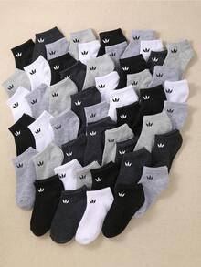 40 Pairs Unisex Socks, Breathable, Comfortable, Soft, Suitable For Daily Casual Wear, Available In Black, White And Light Gray[Random Color] - Multicolor - View 3