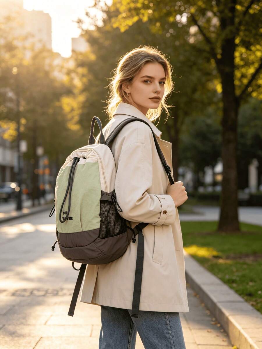 Mochila de cordón ultraligera – Mochila bandolera convertible de nailon lavado para gimnasio, viajes y uso diario