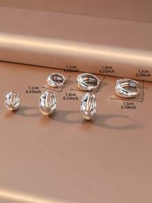 3 Pairs/Set Minimalist Luxury Alloy Gold-Plated Silver-Plated Eight-Pointed Star Zirconia-Inlaid Oval Ear Clips Earrings For Women Daily Commute Date Party - Multicolor - View 7
