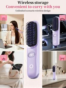 SKYWORTH Mini Wireless Heated Hair Straightener Brush With LCD Screen, Ceramic Coating & Negative Ion, 2000mAh Rechargeable Travel Styler - Multicolor - View 8