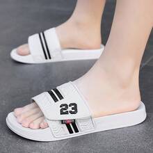 Men's Casual Home Hook And Loop Indoor Slippers, Striped Bathroom Slippers, Couple Slippers - White - View 7