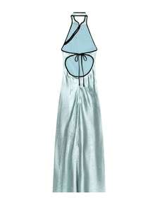 Women's Satin Halter Jacquard Backless Qipao Summer Sleeveless Frog Buttons Chinese Style Party Dress - Blue - View 6