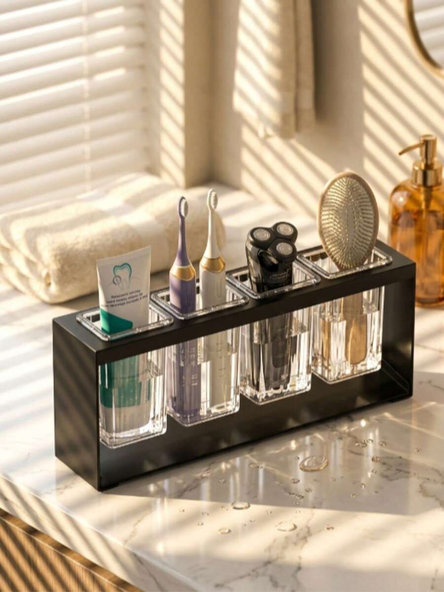 Clear Glass Tube Silverware Caddy, Punch-Free Countertop Cutlery Drainer Rack, Multifunctional Kitchen Chopstick Fork Spoon Storage Holder 2 Colors Optional - Multicolor - View 1