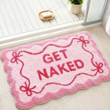 Blue Bow Bathroom Mat, Bathroom Rug, Bathroom Carpet, Door Mat, Area Decor Rug, Humorous Wavy Bathroom Decor, Machine Washable, Plush Material, Bathroom Floor Carpet, Suitable As Party Gift, Bathtub, Shower Use, Pink - Pink - View 1