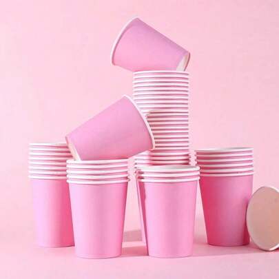 10/20/50/80pcs Pink Paper Cups, 9oz Coffee/Tea Cups, Cold/Hot Beverage Cups, Birthday, Wedding, Party Supplies, Holiday, Picnic, Suitable For Restaurant, Food Truck, Kitchen, Office, Valentine's Day, Halloween, Christmas And Other Occasions